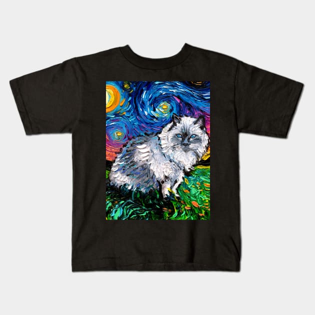 Ragdoll Cat Night Kids T-Shirt by sagittariusgallery